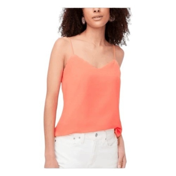 J. Crew Tops - J. Crew Scalloped Camisole Top Neon Coral Pink V-Neck Adjustable Straps 8